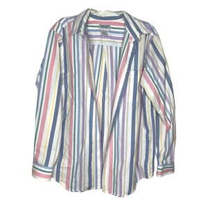 Vintage Rainbow Striped Poplin Button Down Shirt Coastal Grandmother Aesthetic